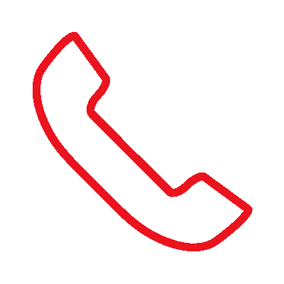 Red telephone handset icon outlined in black on a black background.