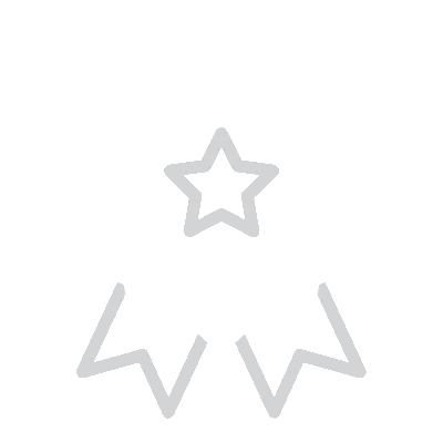 White outline icon of a star medal with ribbon, representing achievement or award.