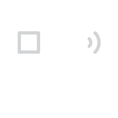 White outline of a credit card with a square chip and contactless payment symbol on a black background.