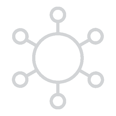 Icon of a person with a network of connections radiating outwards, symbolizing relationships or community.